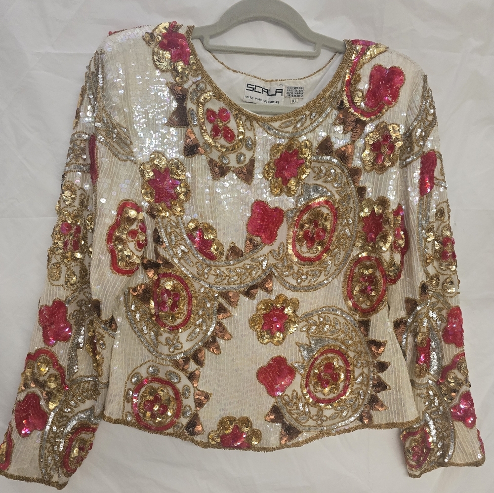 Scala Multicolor Sequin Paisley Top